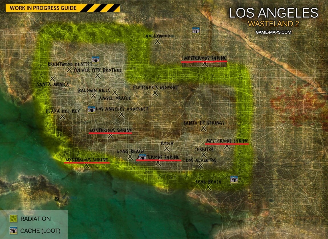 La worlds. Wasteland 2 Лос Анджелес карта. Wasteland 2 карта Калифорния. Вестленд 2 карта Калифорнии. Wasteland 2 Дамонта на карте.